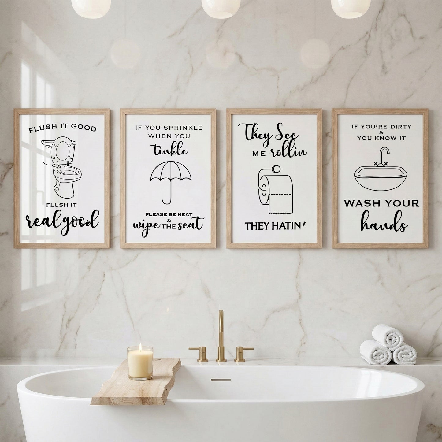 Funny Bathroom Quotes Wall Frames Set of 4
