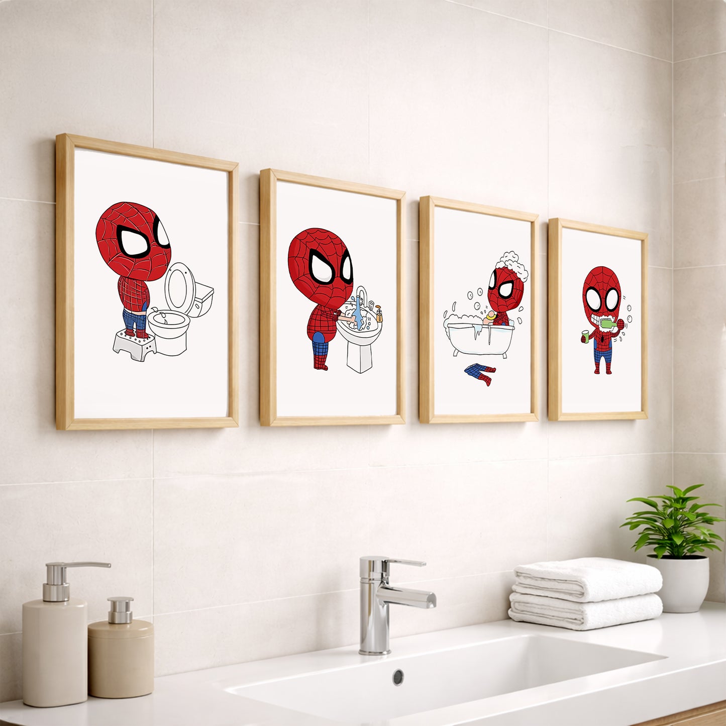 Spider Hero Bathroom Wall Frames Set of 4