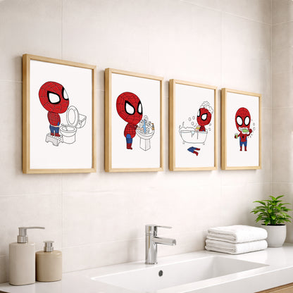 Spider Hero Bathroom Wall Frames Set of 4