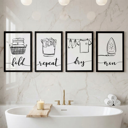 Laundry Routine Wall Frames Set of 4