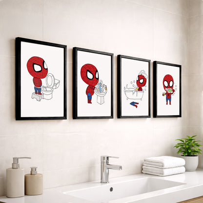 Spider Hero Bathroom Wall Frames Set of 4