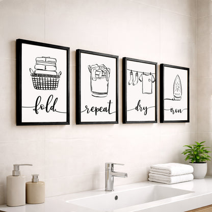 Laundry Routine Wall Frames Set of 4