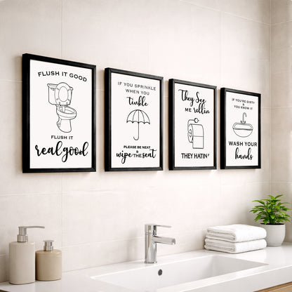 Funny Bathroom Quotes Wall Frames Set of 4
