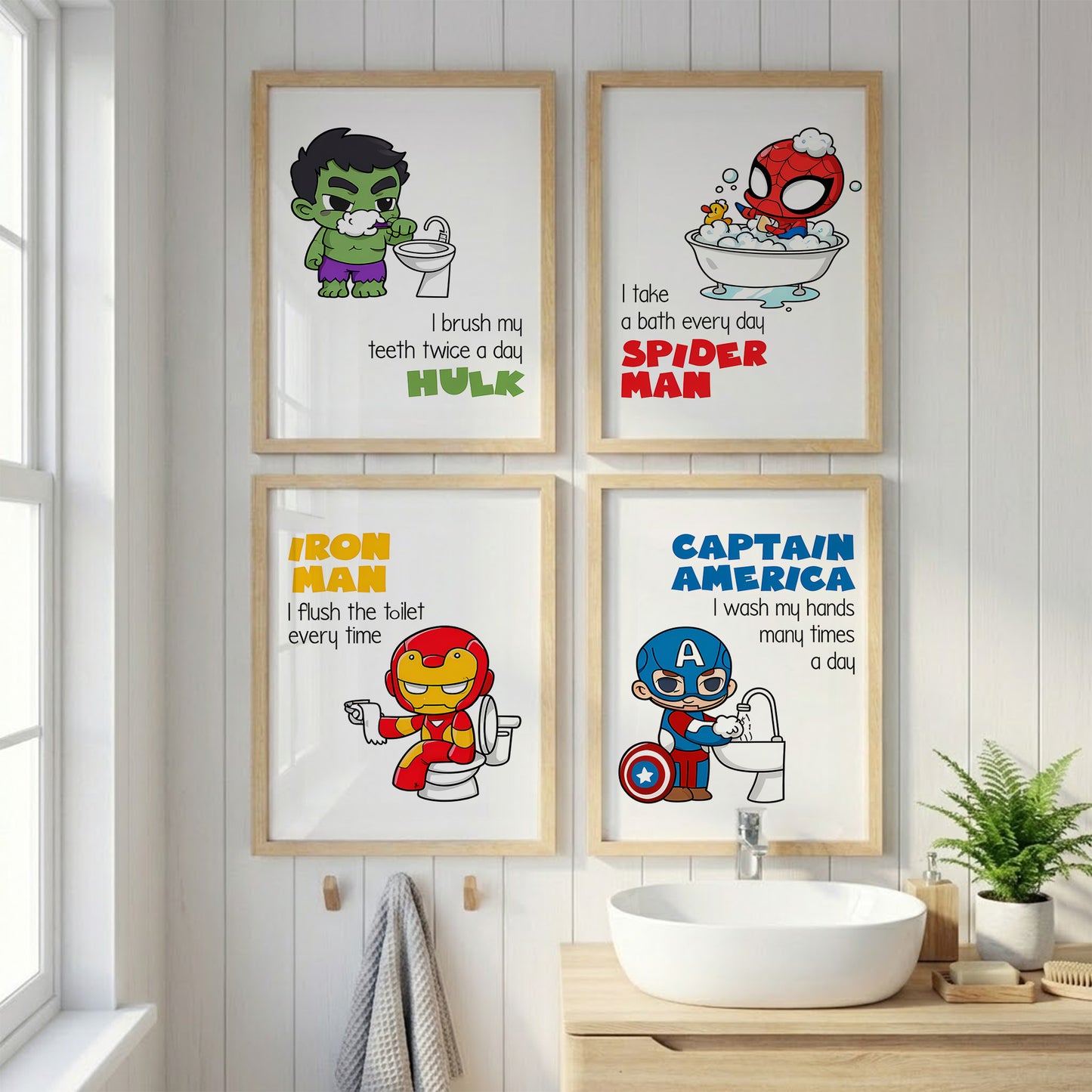 Superhero Bathroom Rules Wall Frames Set of 4