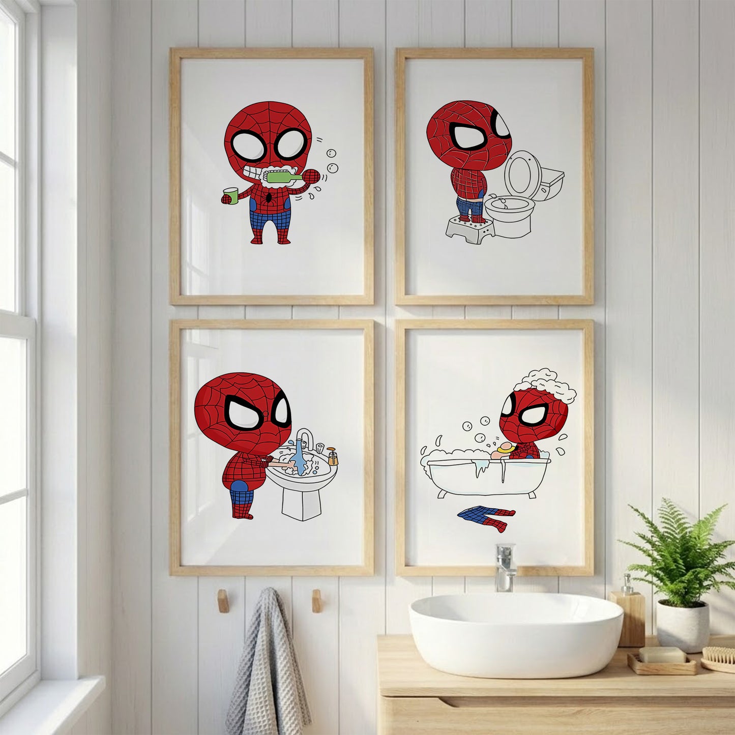Spider Hero Bathroom Wall Frames Set of 4