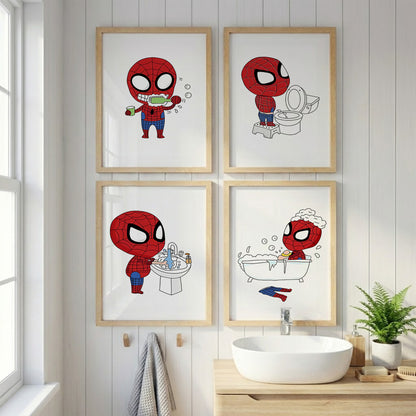 Spider Hero Bathroom Wall Frames Set of 4