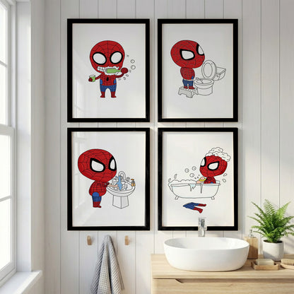 Spider Hero Bathroom Wall Frames Set of 4