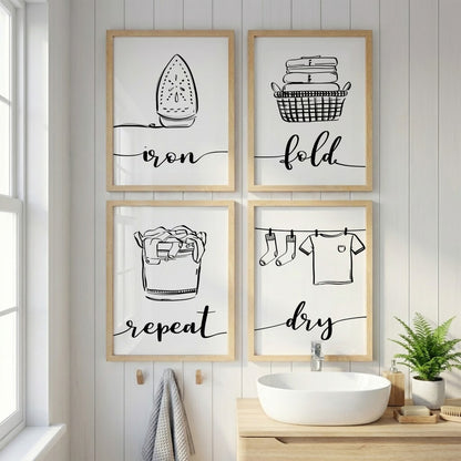 Laundry Routine Wall Frames Set of 4