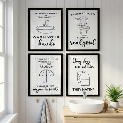 Funny Bathroom Quotes Wall Frames Set of 4