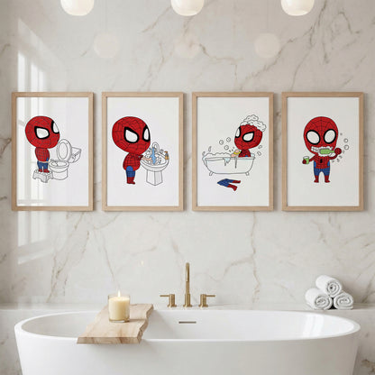 Spider Hero Bathroom Wall Frames Set of 4