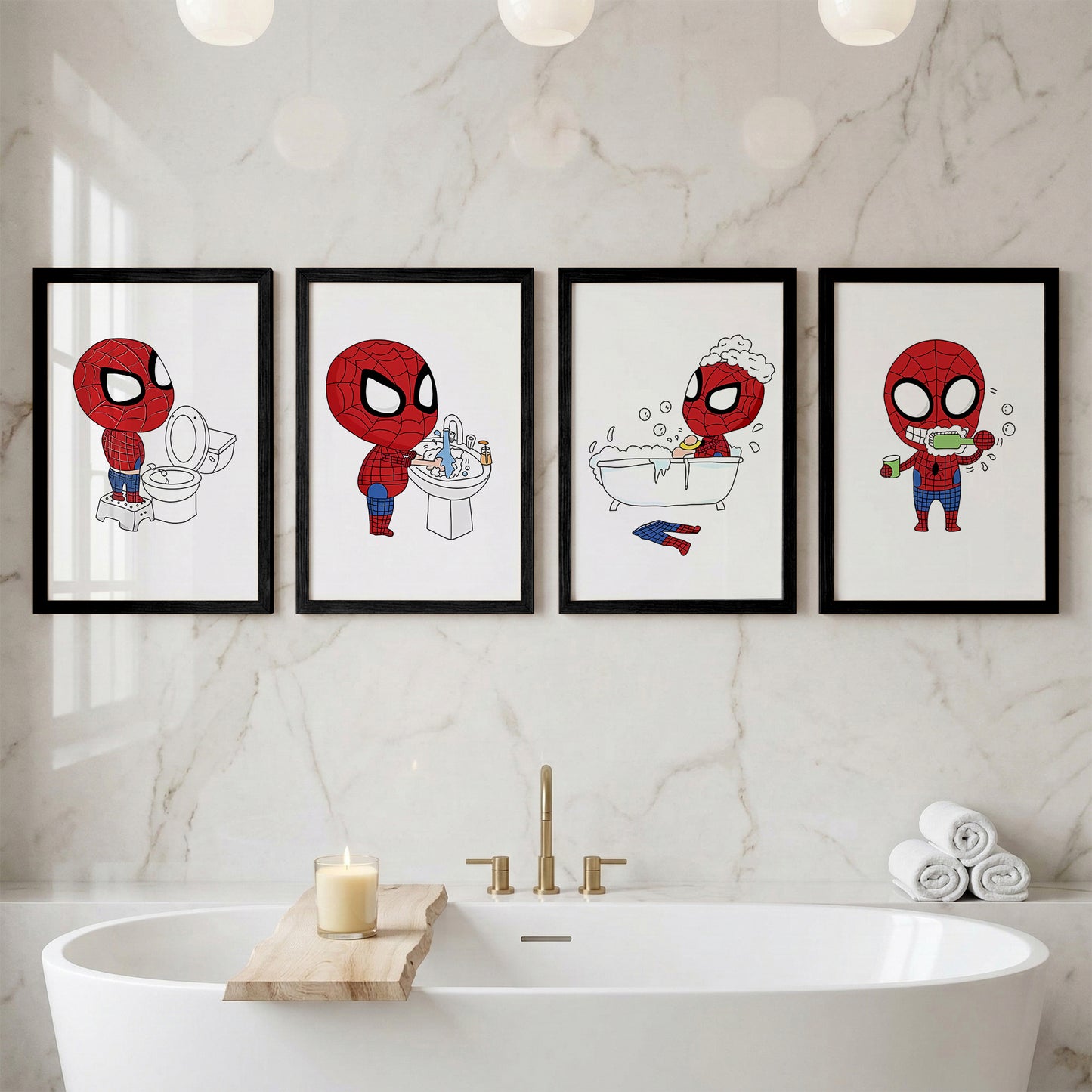 Spider Hero Bathroom Wall Frames Set of 4