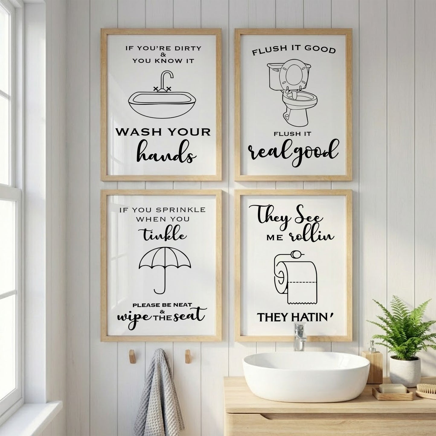 Funny Bathroom Quotes Wall Frames Set of 4