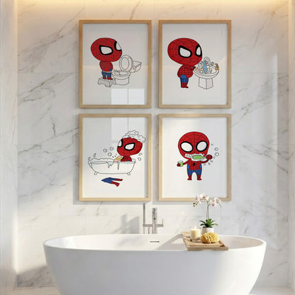 Spider Hero Bathroom Wall Frames Set of 4