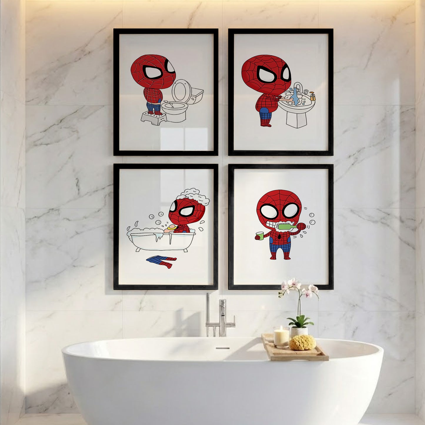 Spider Hero Bathroom Wall Frames Set of 4