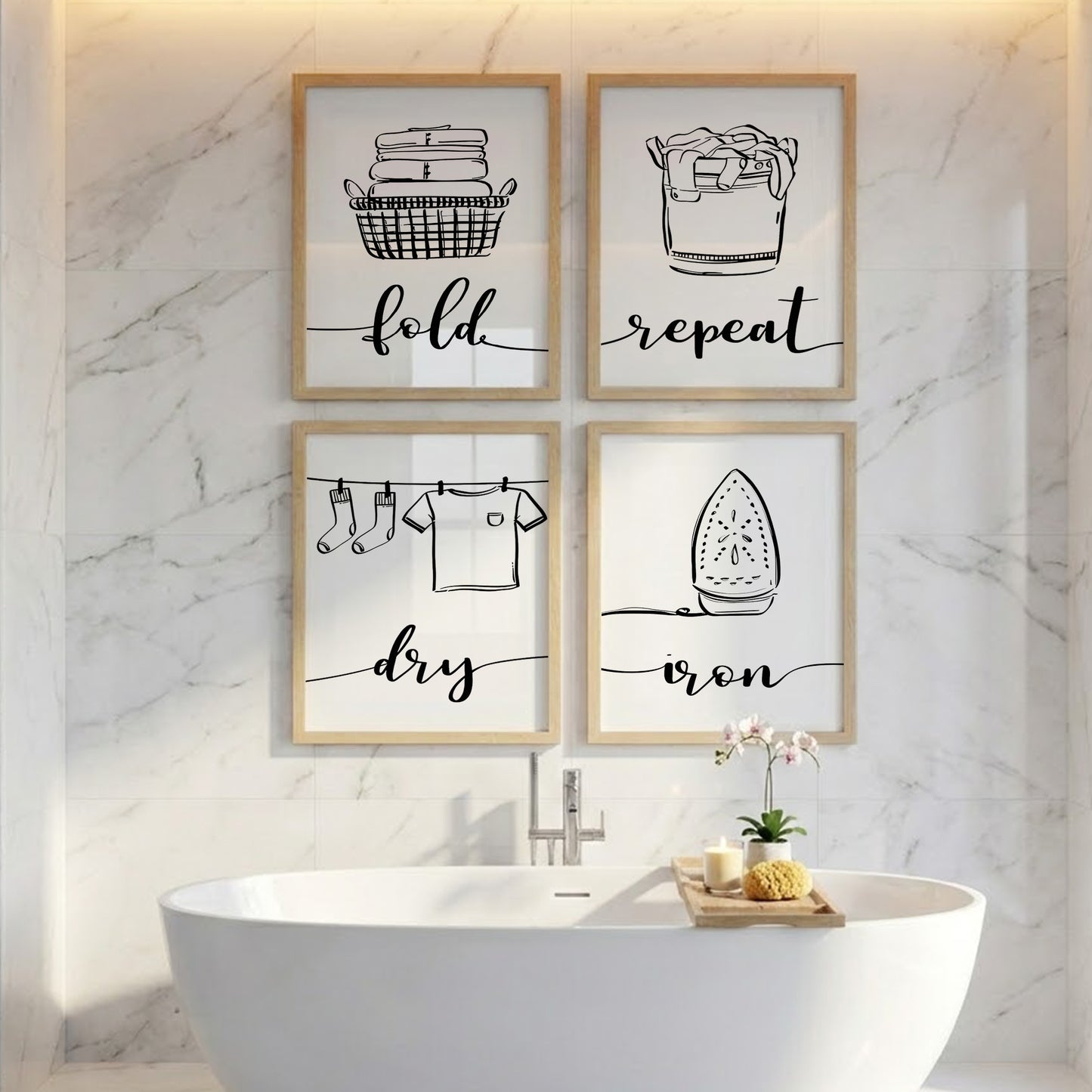 Laundry Routine Wall Frames Set of 4