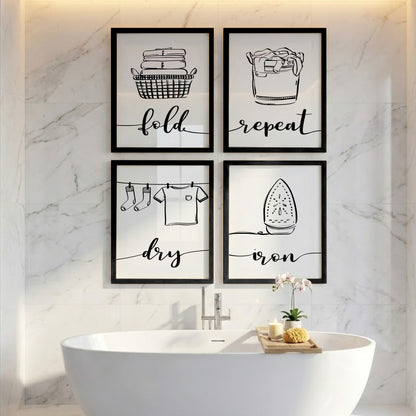 Laundry Routine Wall Frames Set of 4
