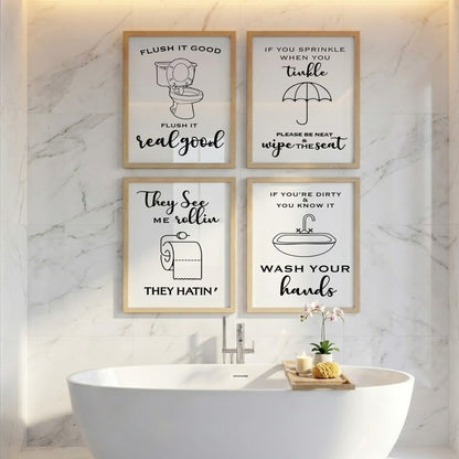 Funny Bathroom Quotes Wall Frames Set of 4