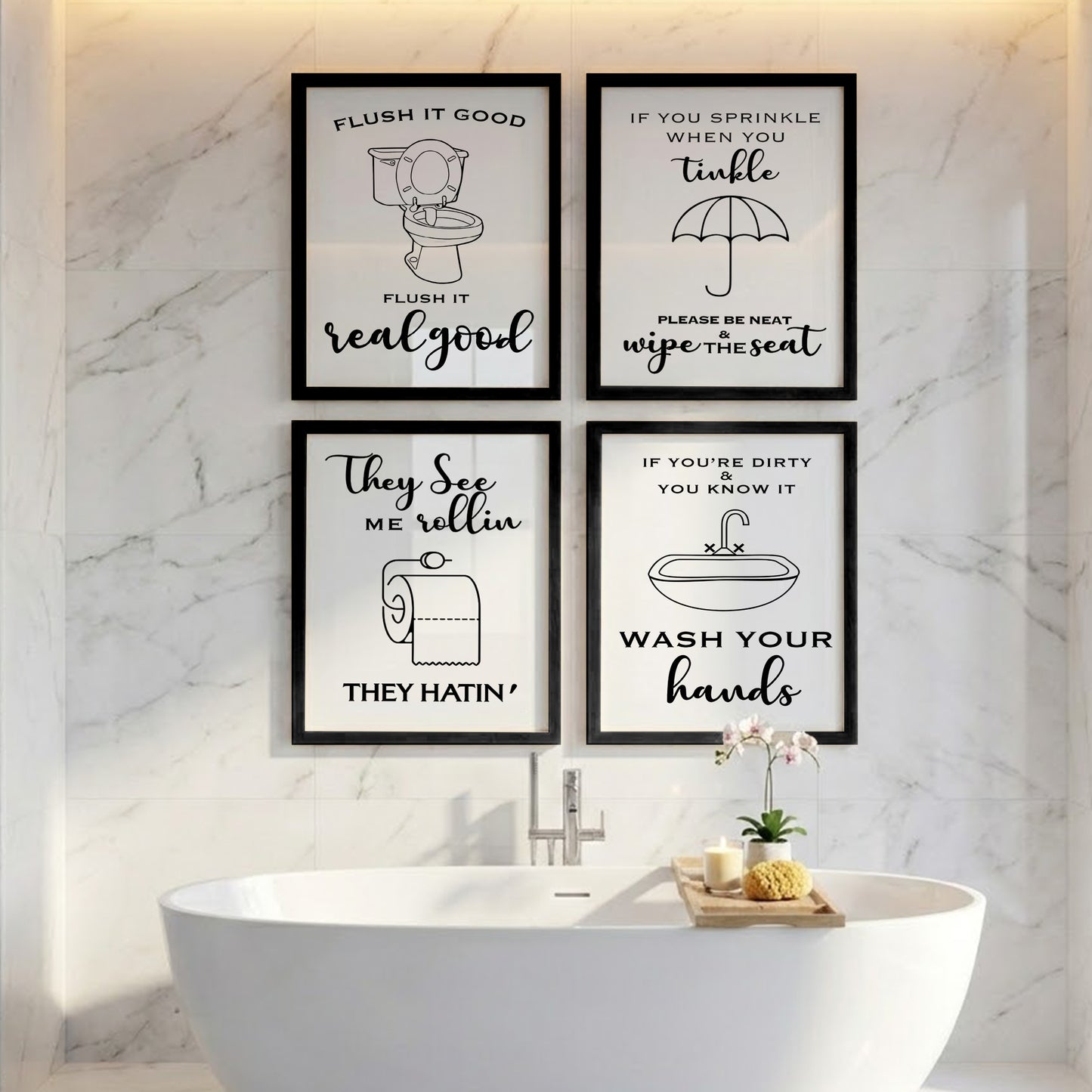 Funny Bathroom Quotes Wall Frames Set of 4