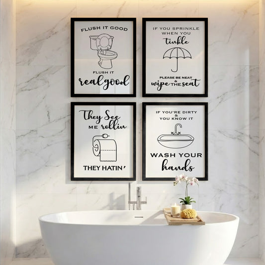 Funny Bathroom Quotes Wall Frames Set of 4