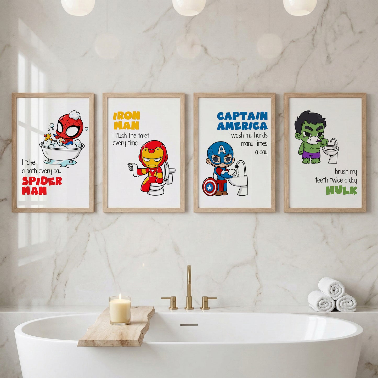 Superhero Bathroom Rules Wall Frames Set of 4