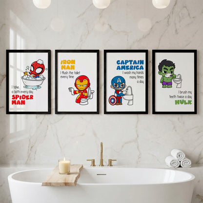 Superhero Bathroom Rules Wall Frames Set of 4