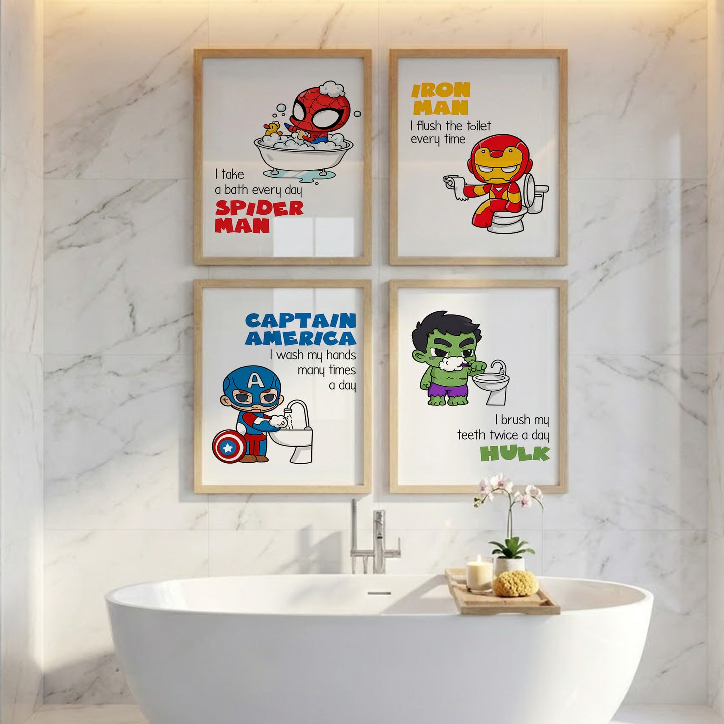 Superhero Bathroom Rules Wall Frames Set of 4