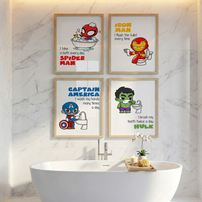 Superhero Bathroom Rules Wall Frames Set of 4