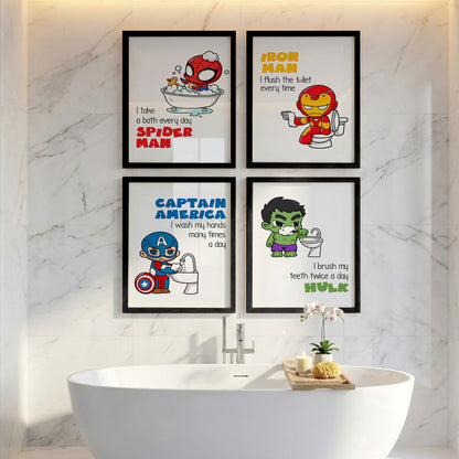 Superhero Bathroom Rules Wall Frames Set of 4