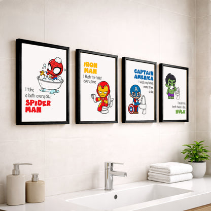 Superhero Bathroom Rules Wall Frames Set of 4