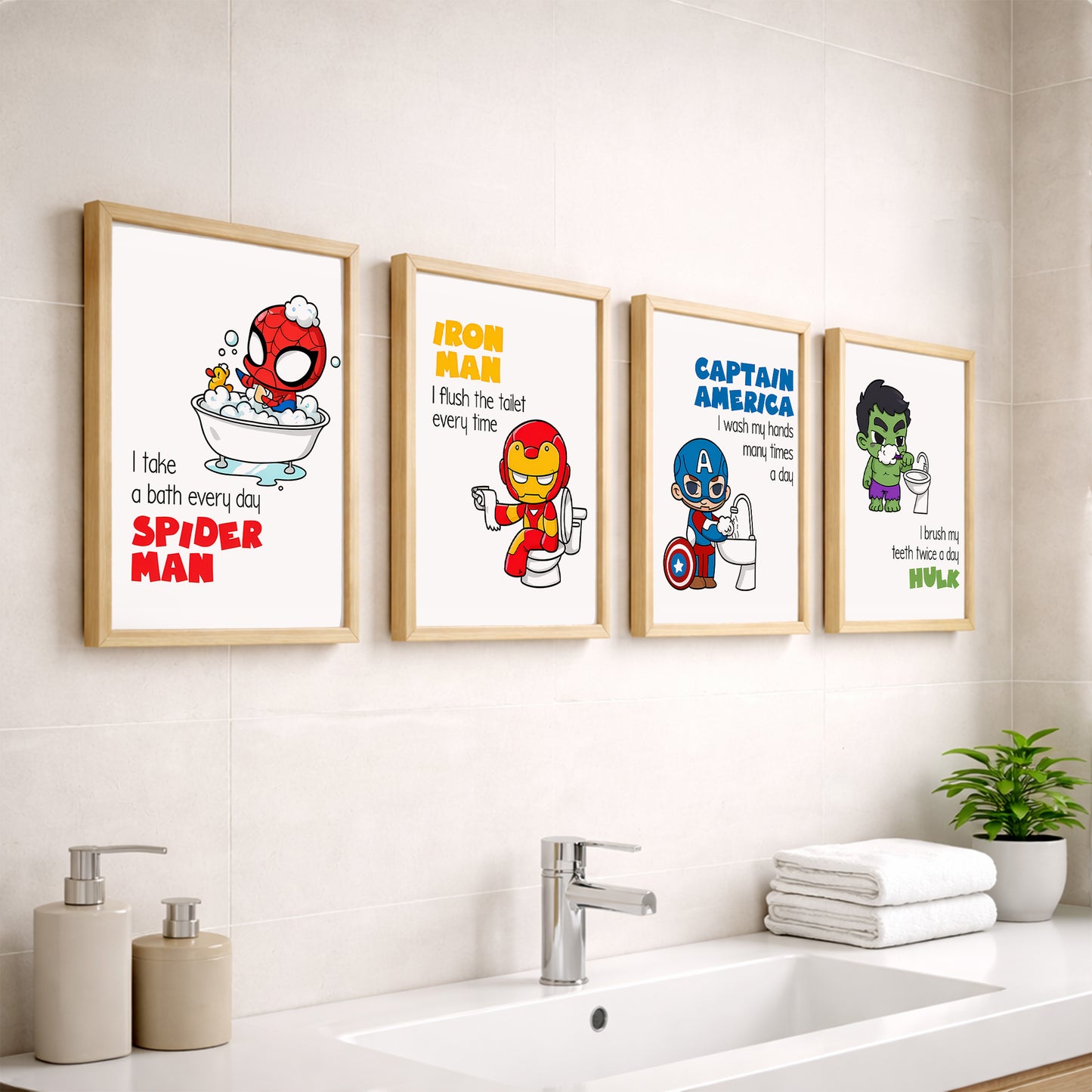 Superhero Bathroom Rules Wall Frames Set of 4