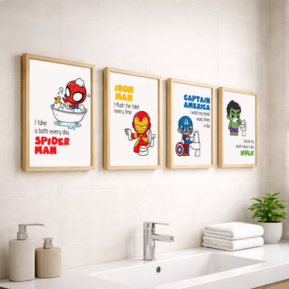 Superhero Bathroom Rules Wall Frames Set of 4