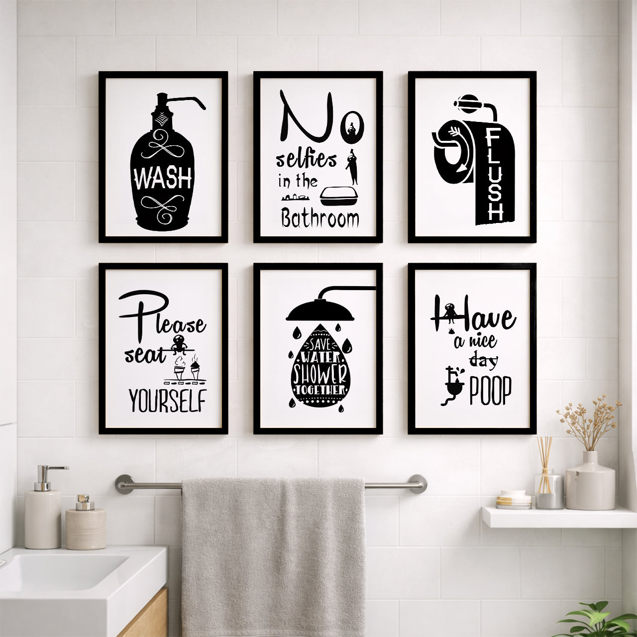 Bathroom Etiquette Wall Art Set of 6