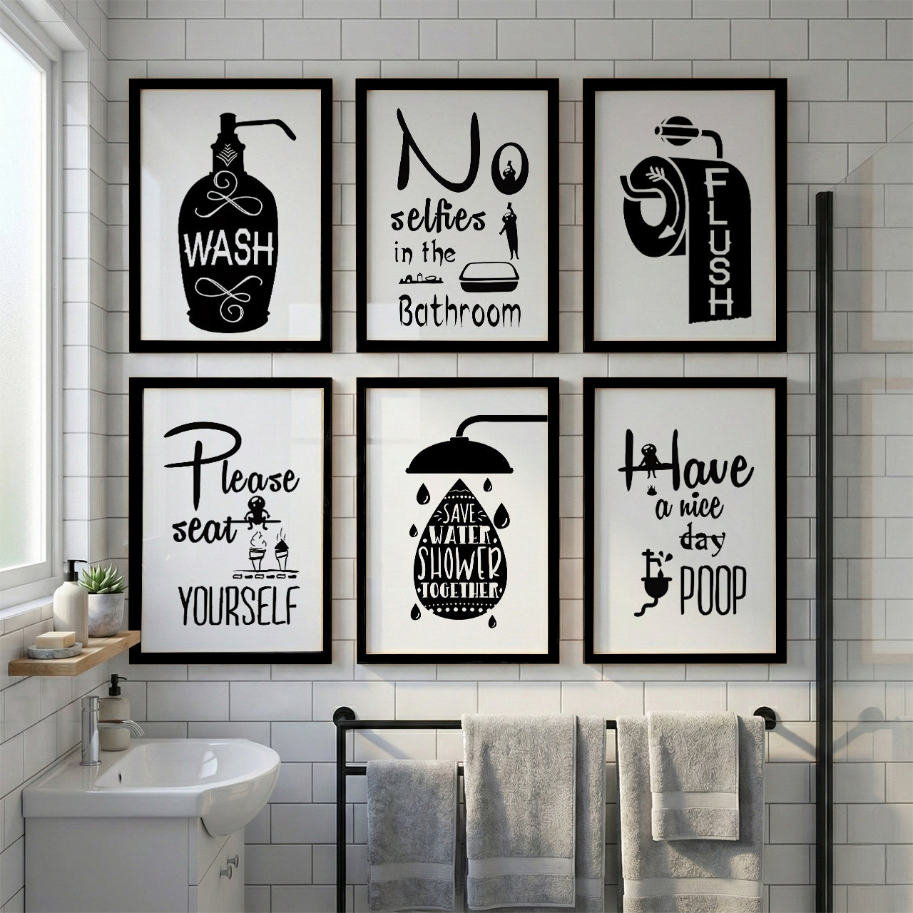 Bathroom Etiquette Wall Art Set of 6