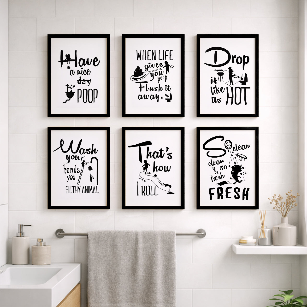 Bathroom Humor Wall Art Collection Set of 6