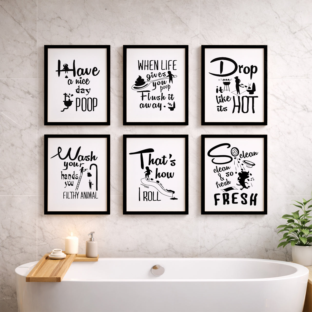 Bathroom Humor Wall Art Collection Set of 6