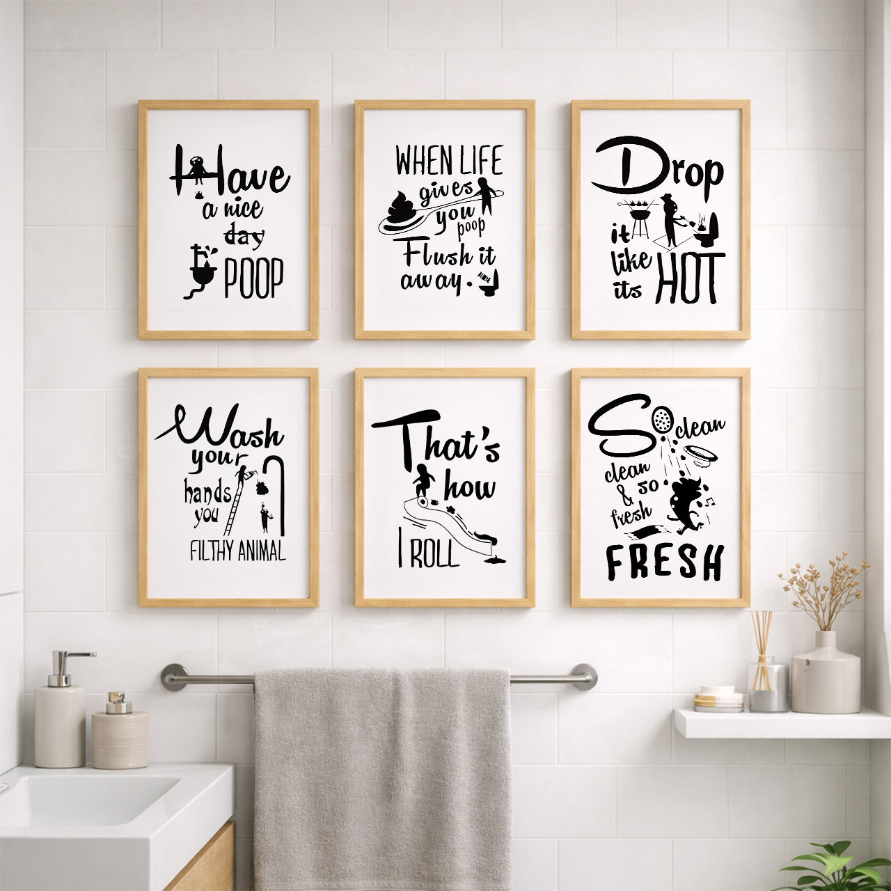 Bathroom Humor Wall Art Collection Set of 6