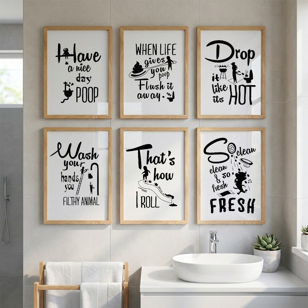 Bathroom Humor Wall Art Collection Set of 6