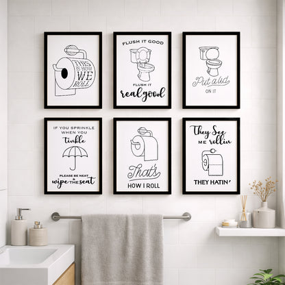 Bathroom Rules & Quotes Wall Art Set of 6