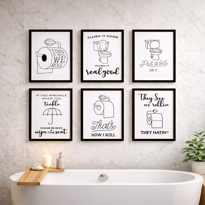 Bathroom Rules & Quotes Wall Art Set of 6