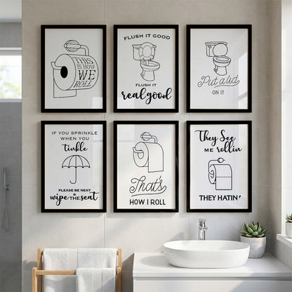 Bathroom Rules & Quotes Wall Art Set of 6