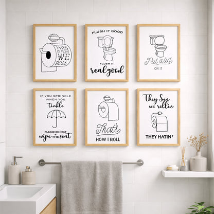 Bathroom Rules & Quotes Wall Art Set of 6