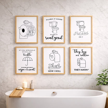 Bathroom Rules & Quotes Wall Art Set of 6