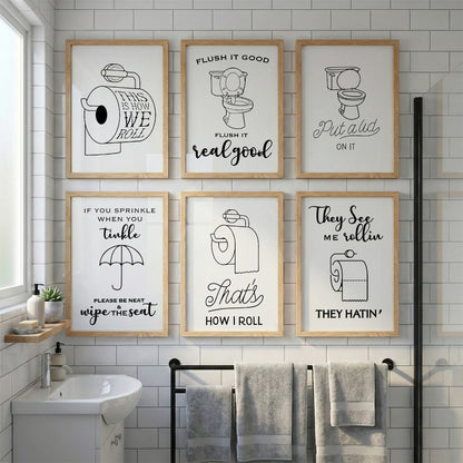 Bathroom Rules & Quotes Wall Art Set of 6