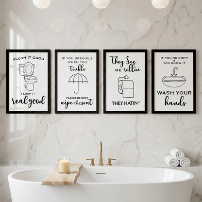 Funny Bathroom Quotes Wall Frames Set of 4