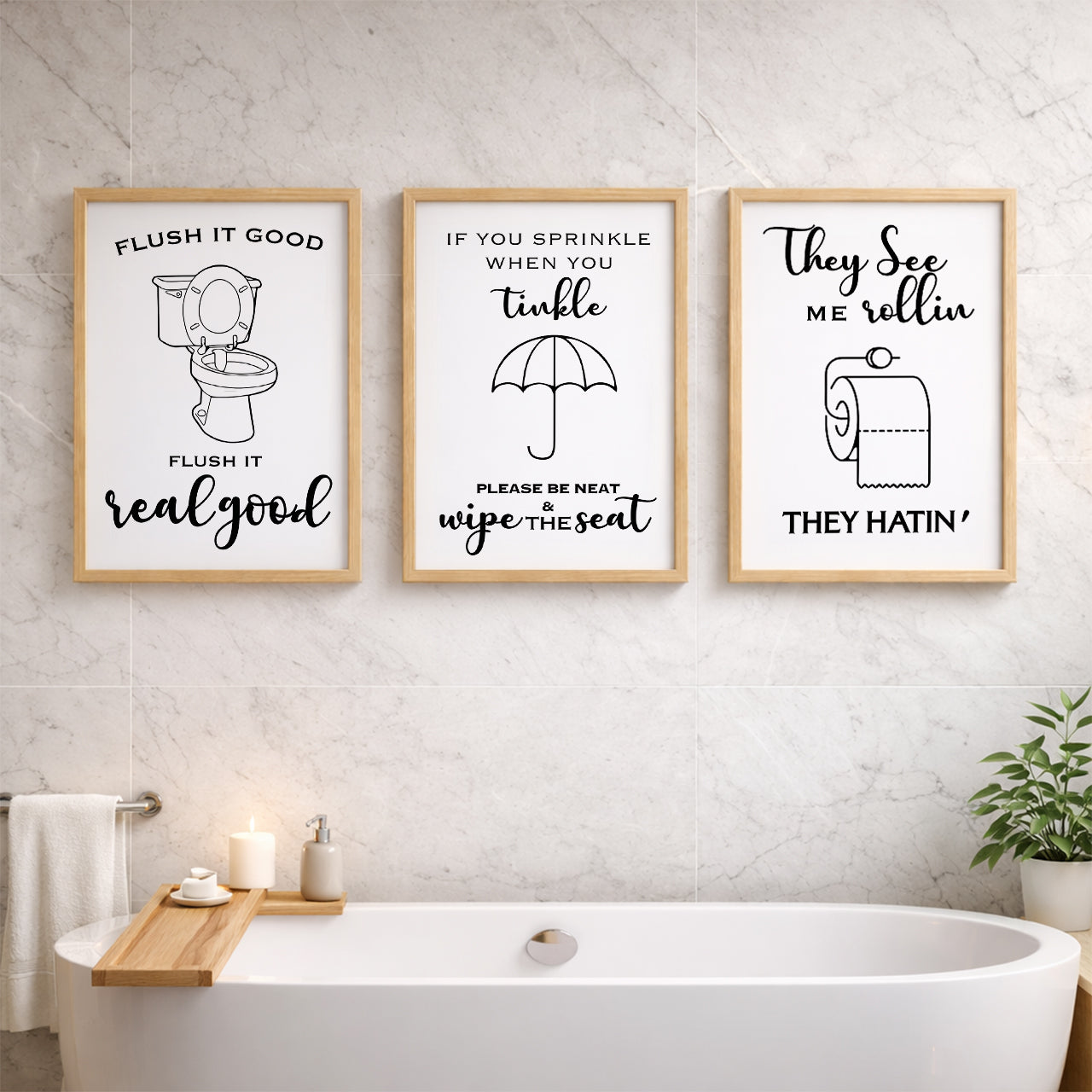 Funny Bathroom Rules Wall Frames Set of 3