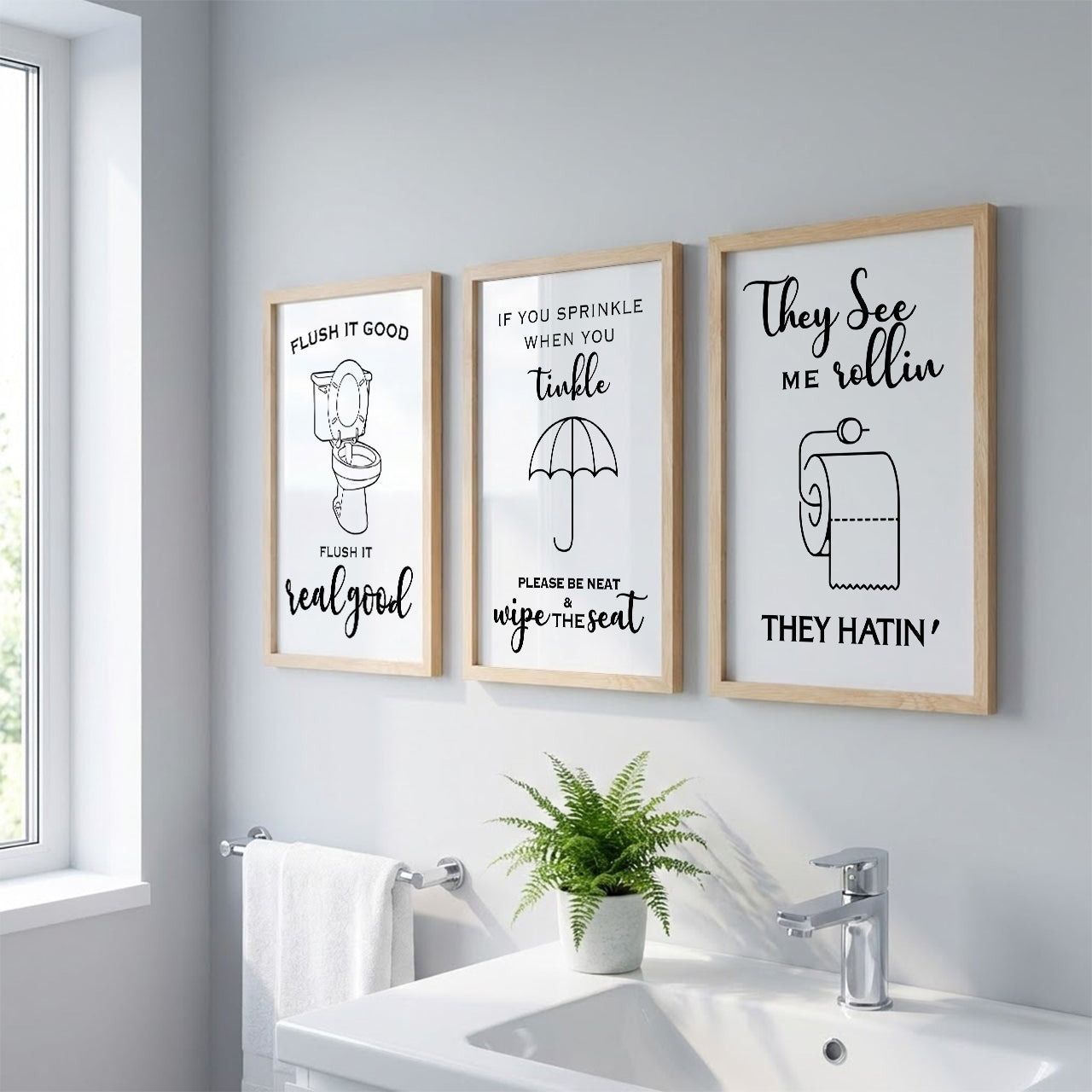 Funny Bathroom Rules Wall Frames Set of 3