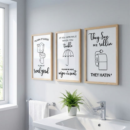 Funny Bathroom Rules Wall Frames Set of 3