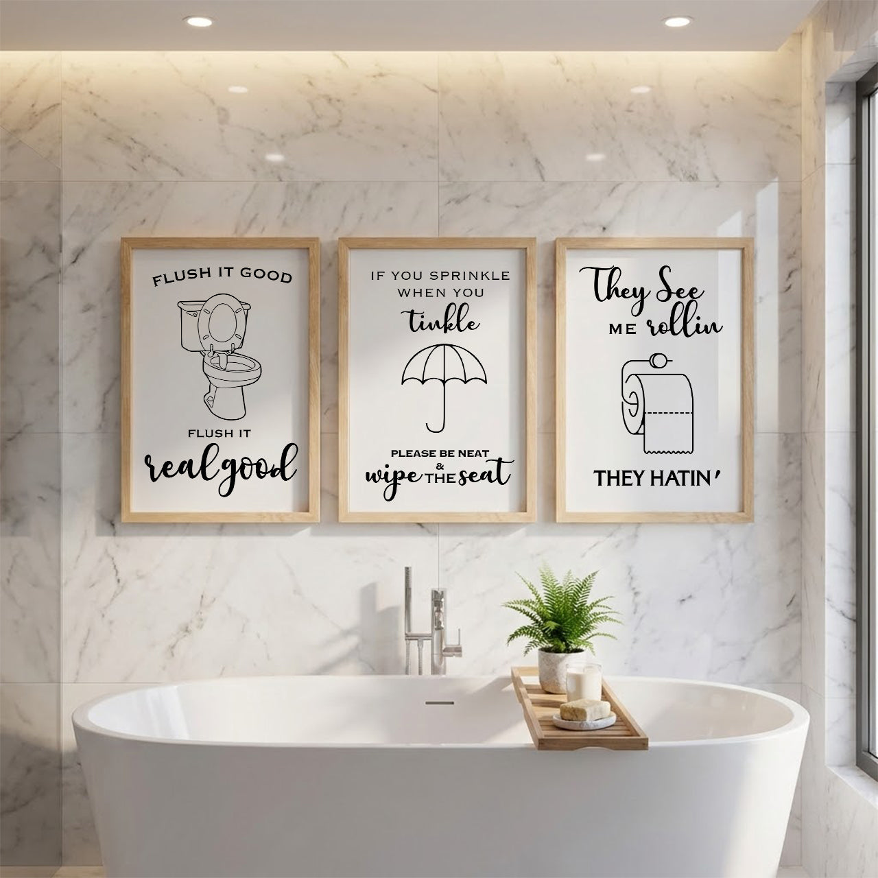 Funny Bathroom Rules Wall Frames Set of 3