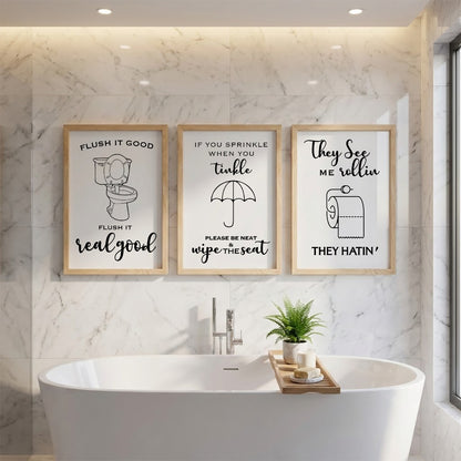 Funny Bathroom Rules Wall Frames Set of 3