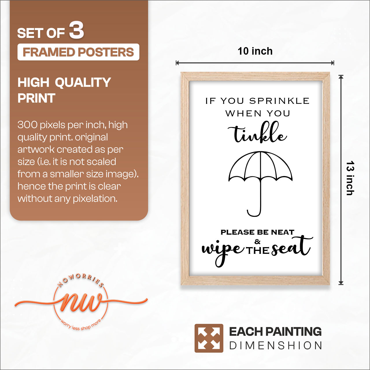 Funny Bathroom Rules Wall Frames Set of 3